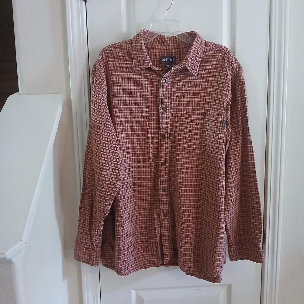 Woolrich Red & Beige Plaid Flannel 100% Cotton Button Up Shirt XXL 90s Grunge